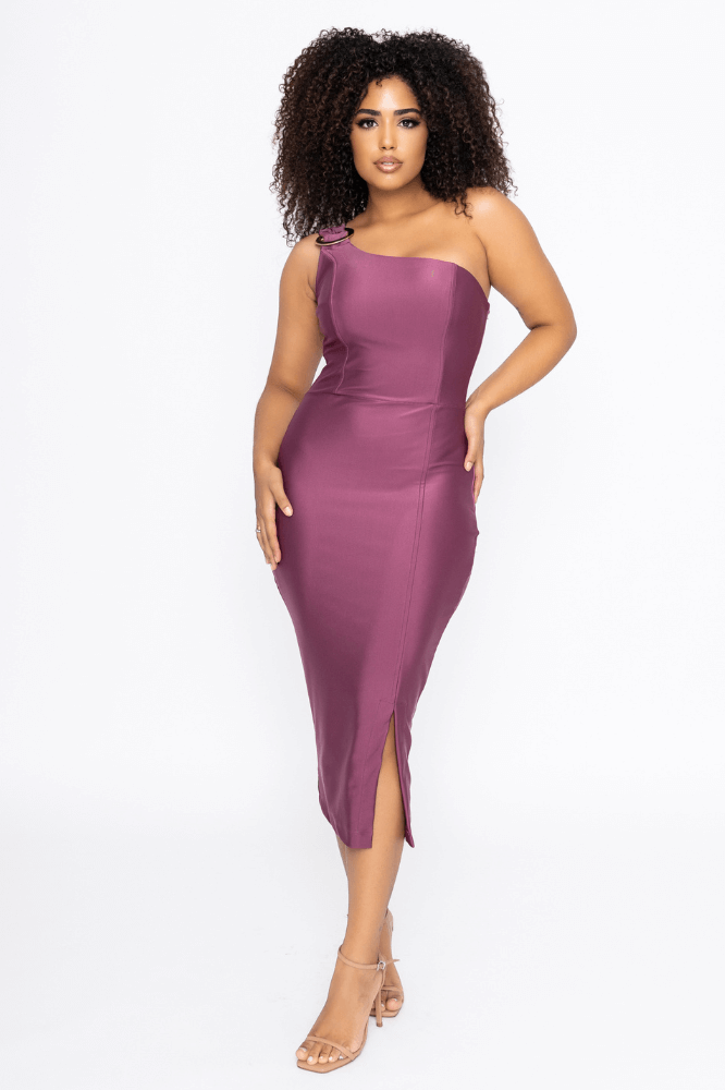 Vestido Midi Tubinho Nula Manga Detalhe Argola Recorte Prada Amanda Uva