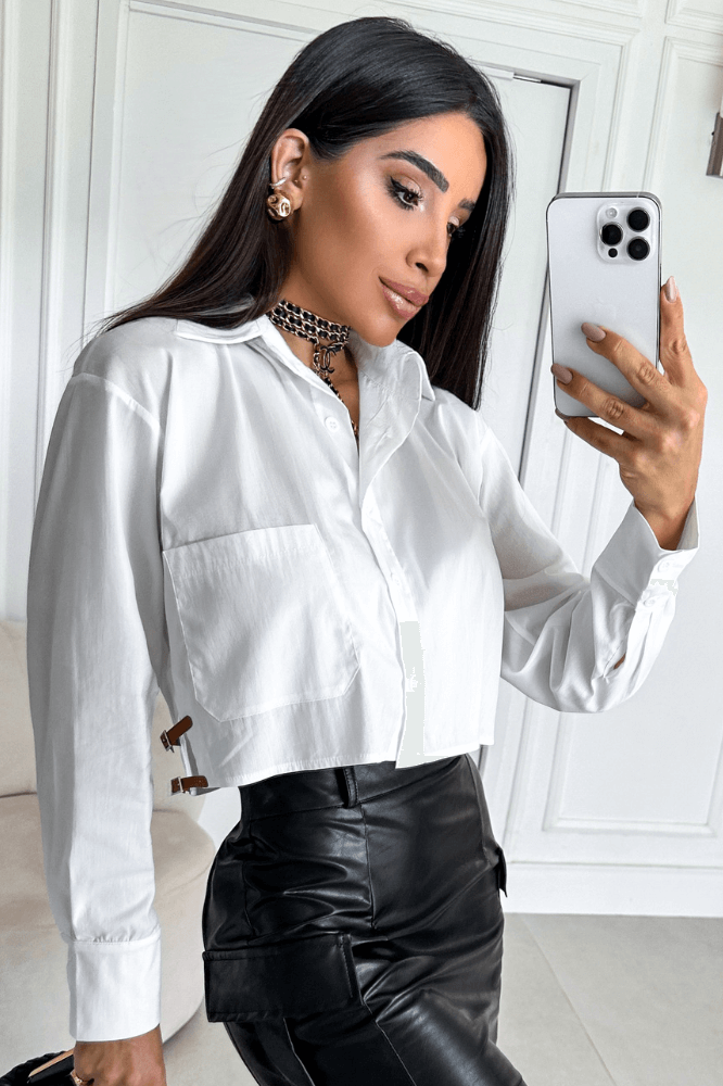 Saia Curta Bolso Cargo Passante Zíper Costas Couro Ecológico Tuane Caviar