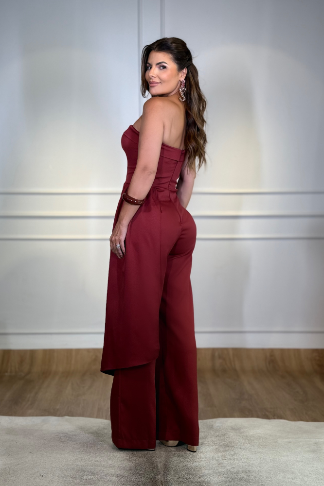 Macacão Pantalona Strapless Fluído Afrodite Framboesa