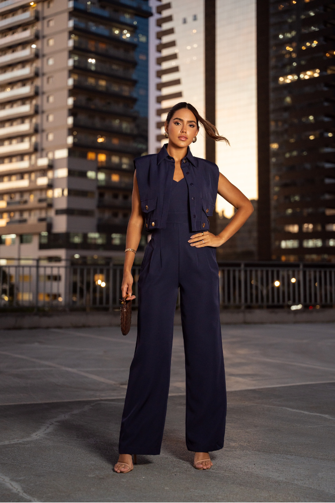 Macacão Pantalona Alça Dupla Jaque Blueberry